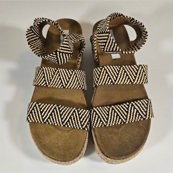 L Steve Madden Kimmie Flatform Espadrille Sandals Black Tan Womens Size 9 Jute - Picture 4 of 10
